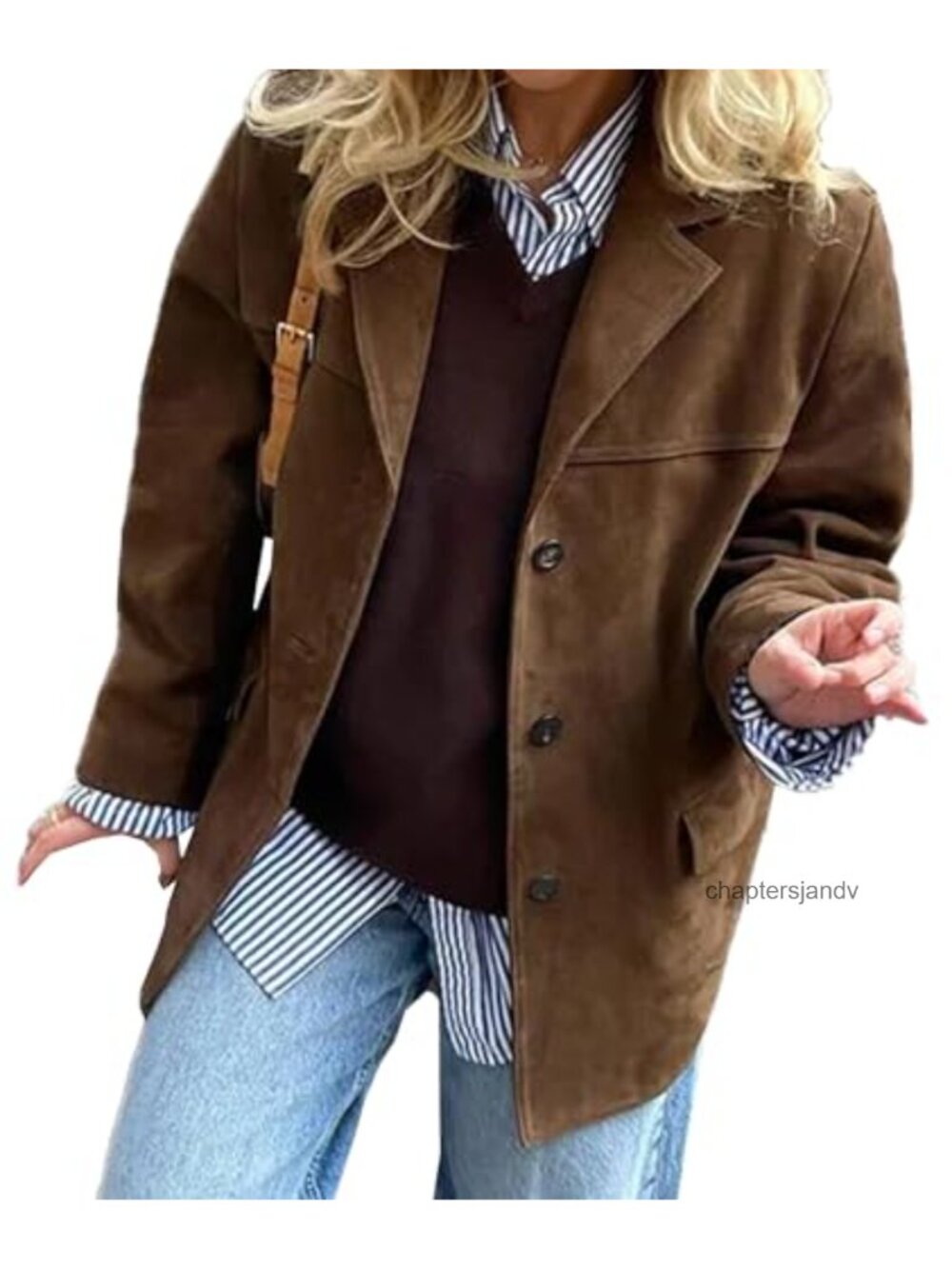Faux Suede Jacket Blazer Button Down Boyfriend Shacket Coat